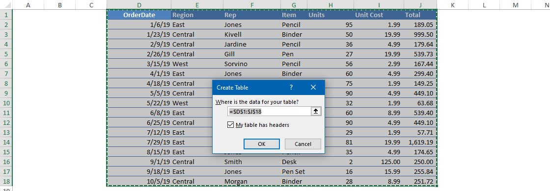 Use an Excel Table and Filter Data