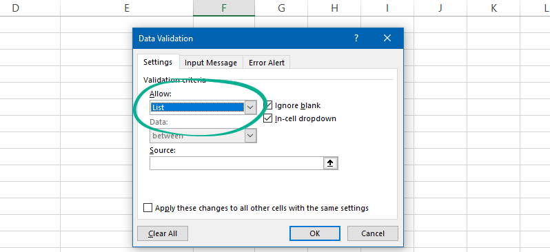 Select List from the drop-down menu