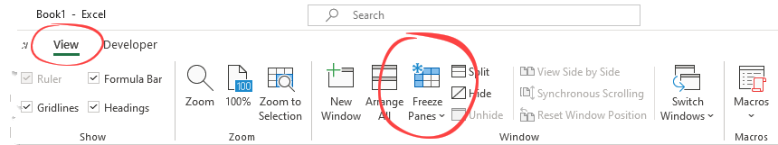 locate the freeze panes feature