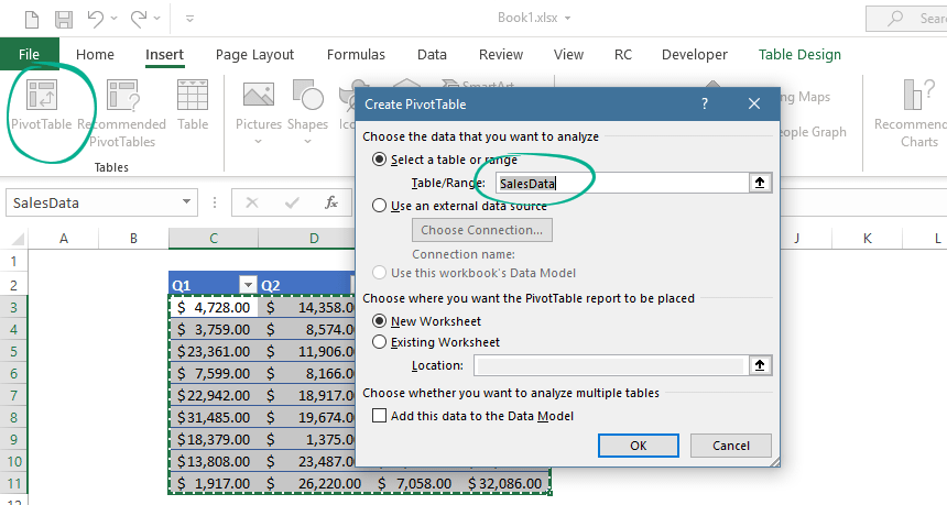 create a pivot table from a range