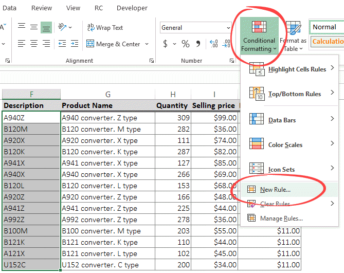 home tab conditional formatting new rule