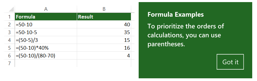 Subtraction formula in Excel - apply minus sign
