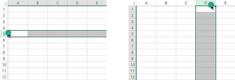 select a single row column in Excel