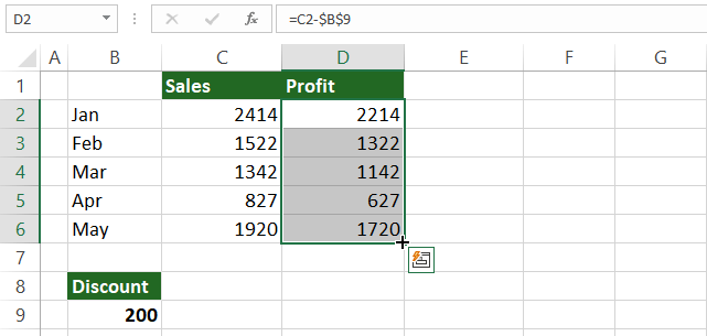 subtract absolute reference excel