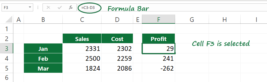 Edit cell using the Formula Bar