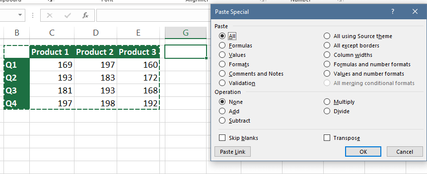 Use the ALT + E + S paste values shortcut key