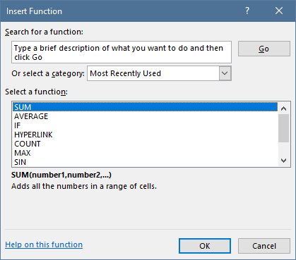 open the insert function dialog box