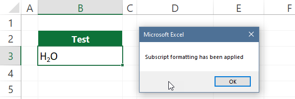 subscript in excel result