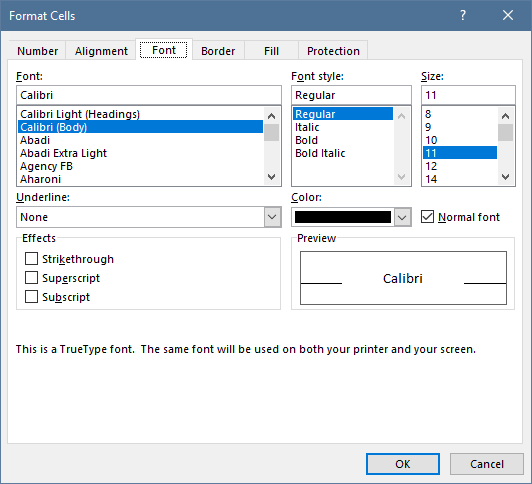  Ctrl + Shift + F shortcut to open the Font Tab