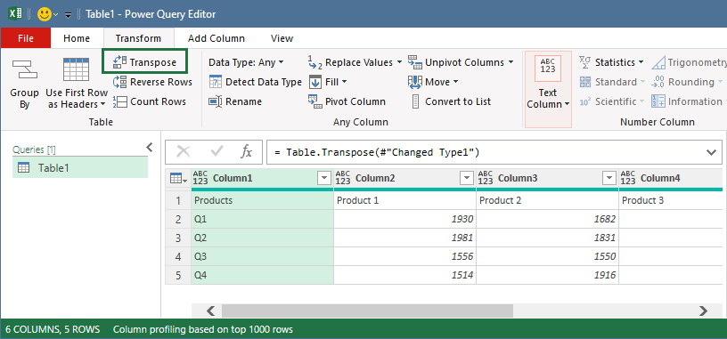 excel transpose using power query
