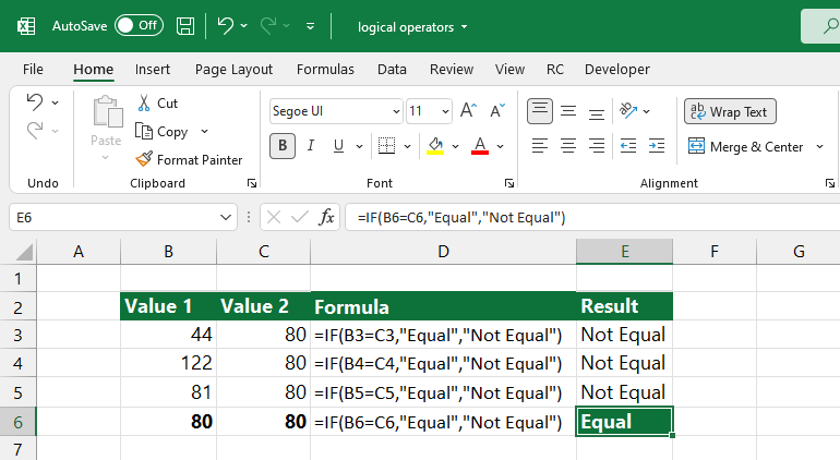 logical operators and excel formulas