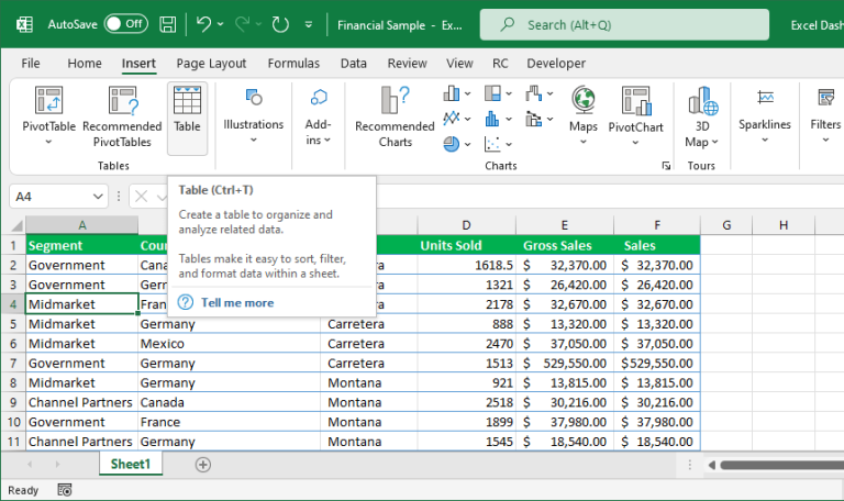 How to insert a Table in Excel using shortcuts - Quick Guide - ExcelKid