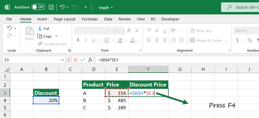 switch between formula references using a shortcut
