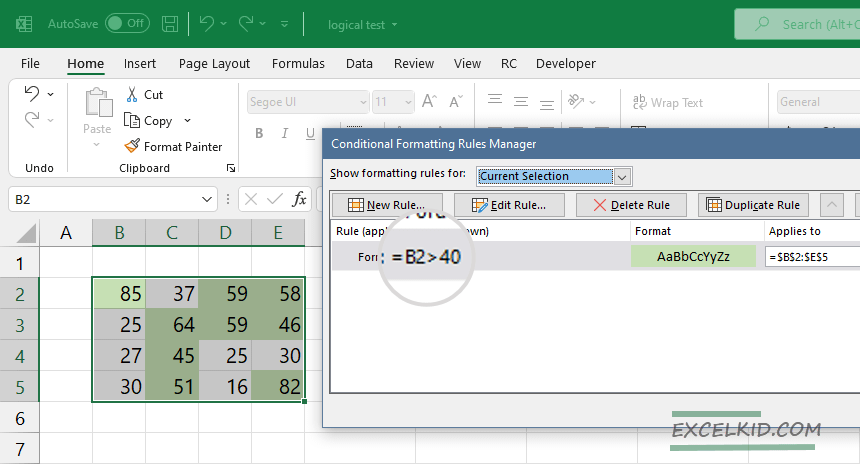 conditional formatting logical test