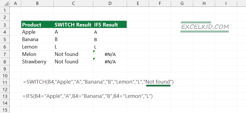 excel switch nested IFS function