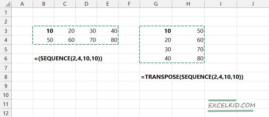 transpose and sequence
