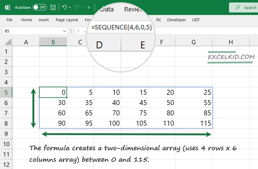 using Excel SEQUENCE Function