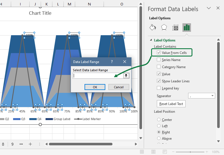 To align custom segment data labels, do the following