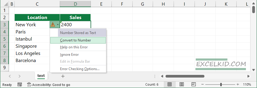 Convert text value to number in Excel with error checking
