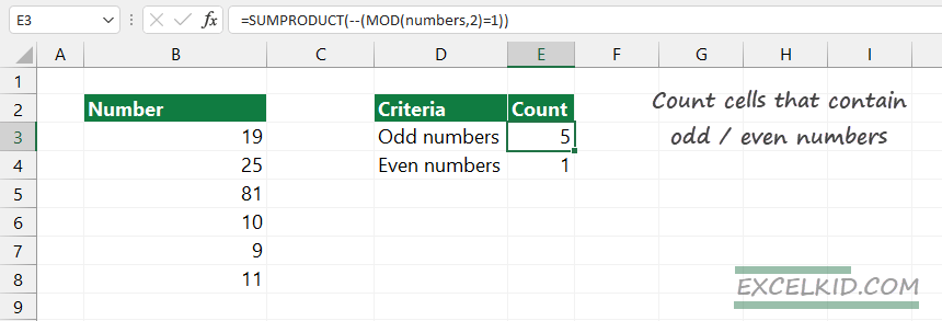 Count cells that contain even or odd numbers