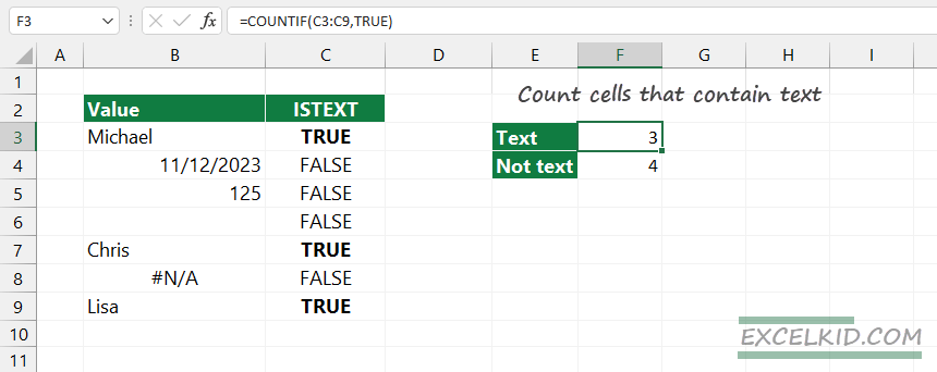 Count cells that contain text