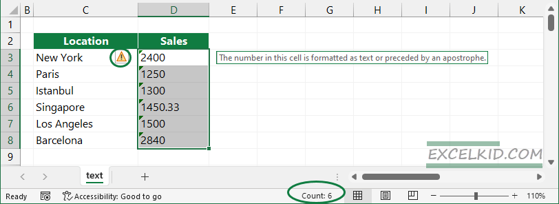 How to identify numbers formatted as text in Excel