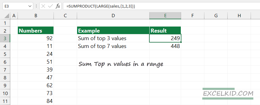 SUMPRODUCT formula Sum Top n values in a range