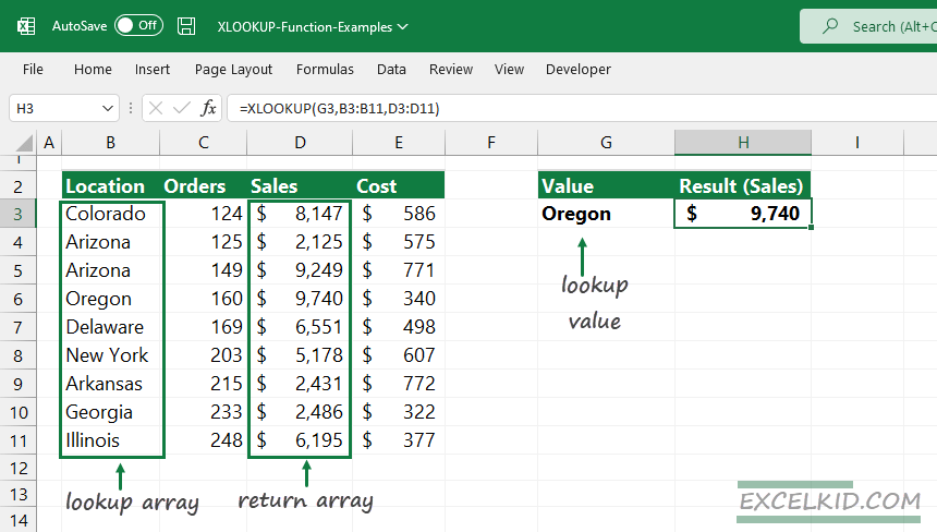 XLOOKUP Excel function examples