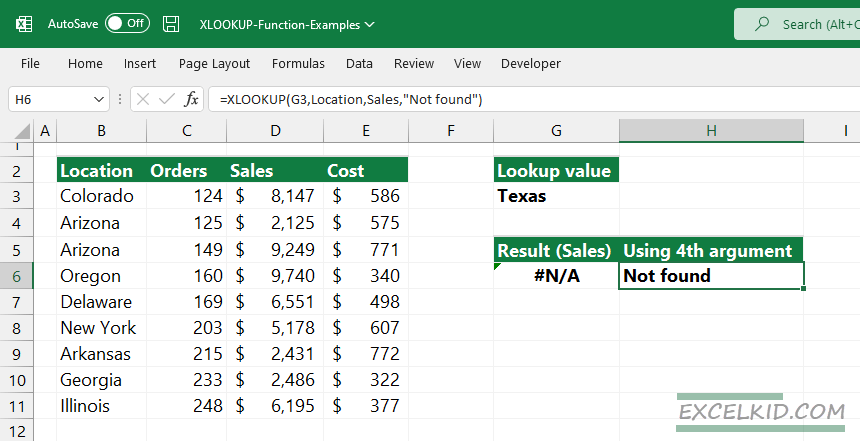 XLOOKUP error handling using the if not found argument