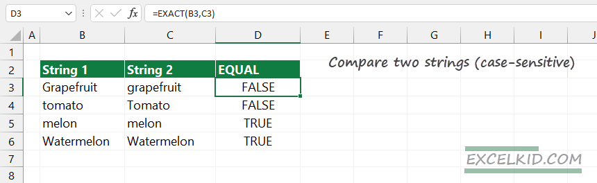 formula to compare two strings