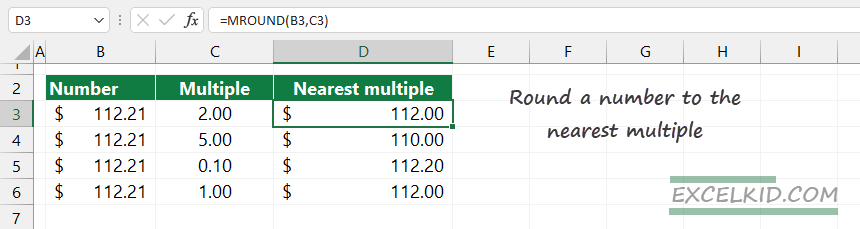 mround formula to get the nearest multiple