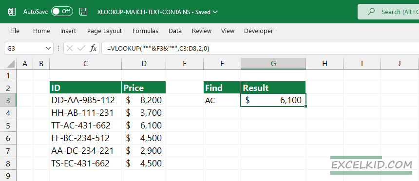 vlookup match text contains
