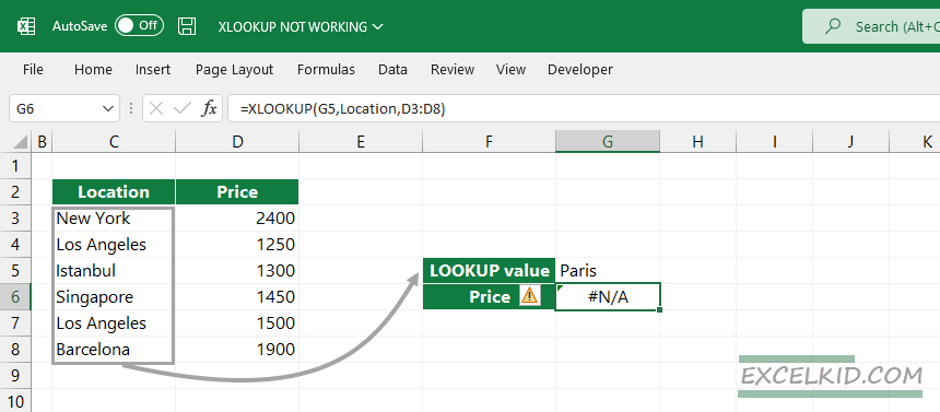xlookup is not working value is not found in the lookup array