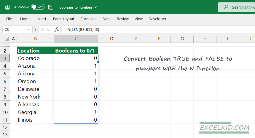 Convert TRUE and FALSE to numbers with the N function