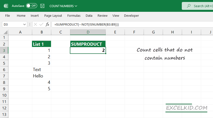 Count cells that do not contain numbers