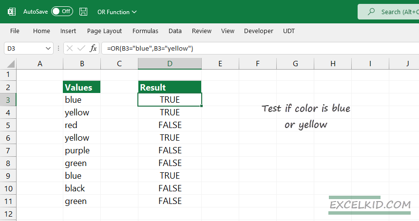 Excel OR function