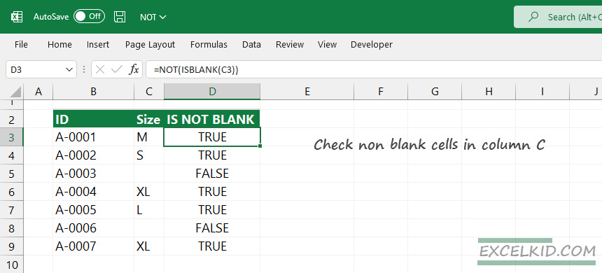 check NOT blank cells in column C