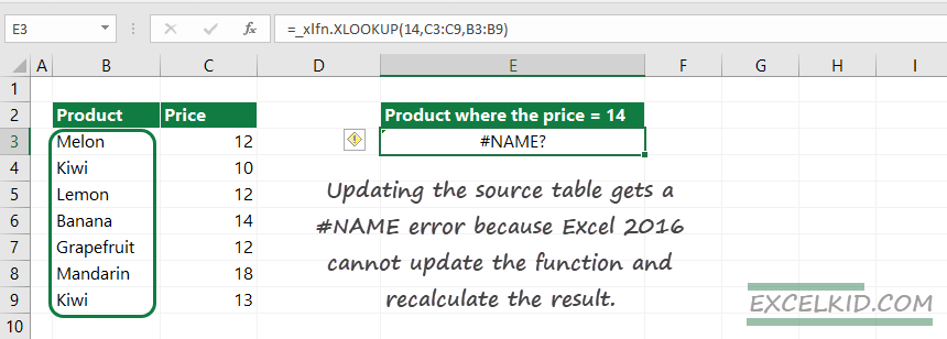 unsupported function excel