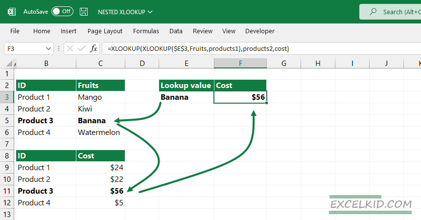 find the lookup value for nested xlookup