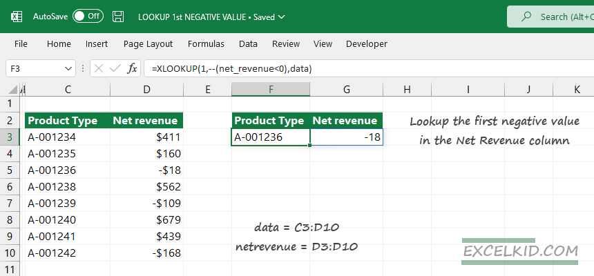 Lookup First Negative Value In A Range Excel Formula Examples