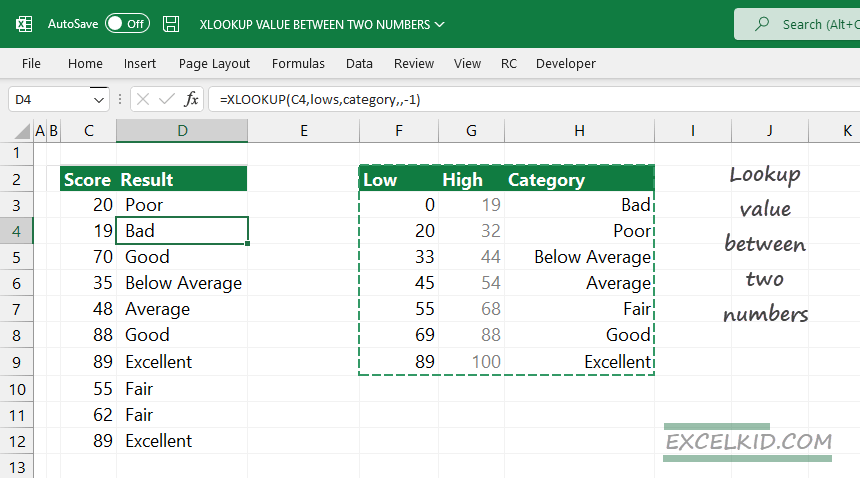 xlookup value between two numbers