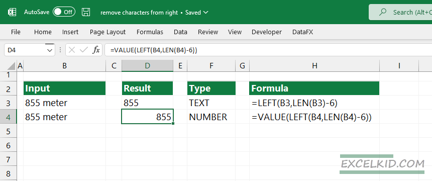 Extract values from the right using VALUE