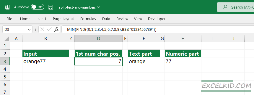 Generic formula to split Text and Numbers