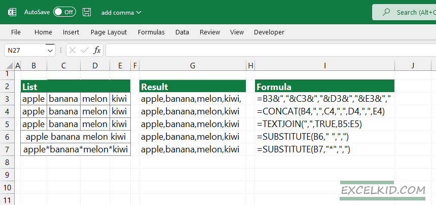 How to Add Comma in Excel