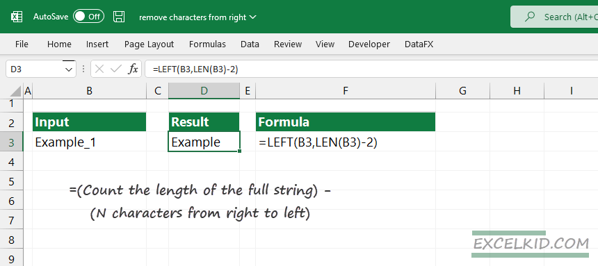 LEFT and LEN functions to remove characters from right