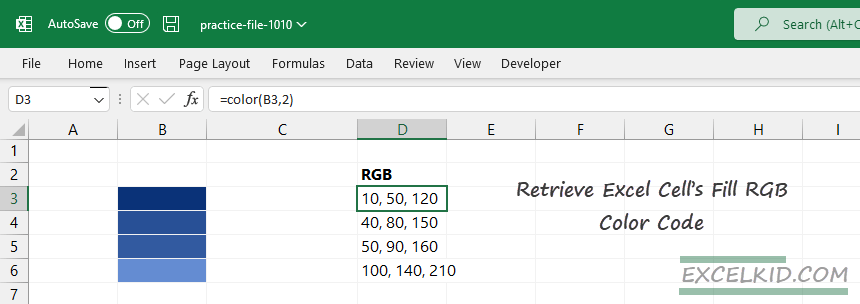 Retrieve Excel Cells Fill RGB Color Code