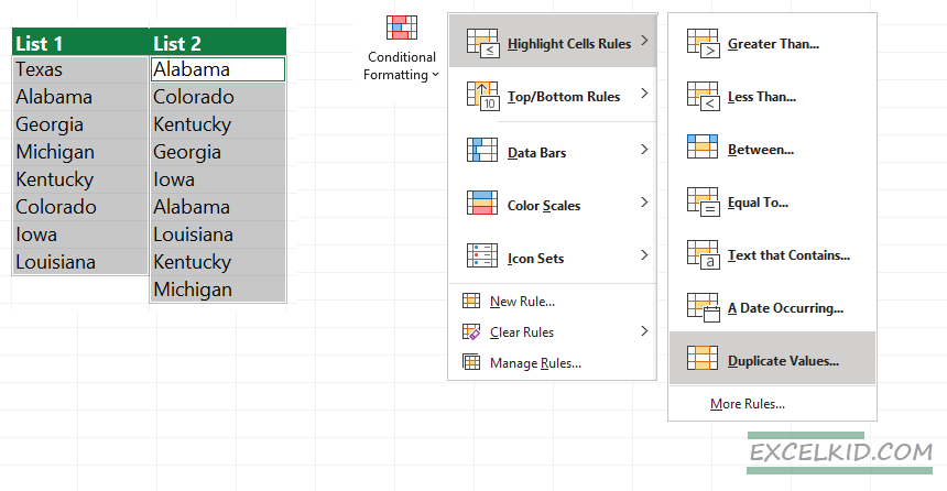Select the Highlight cell Rules option