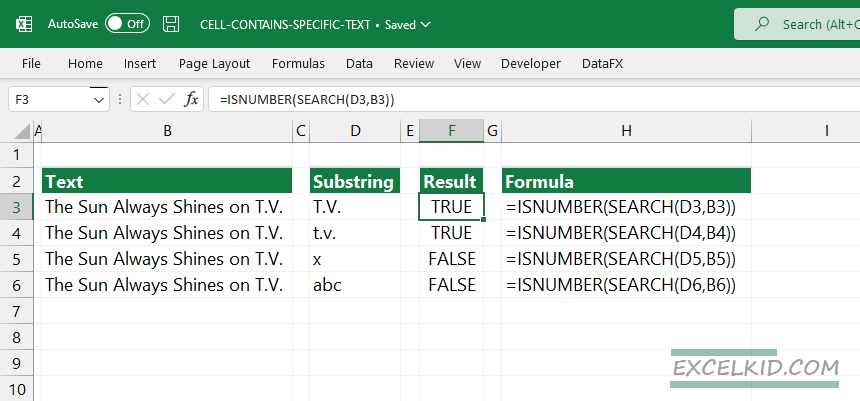 cell contains specific text