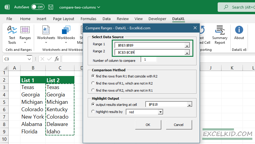 excel add-in to compare two ranges
