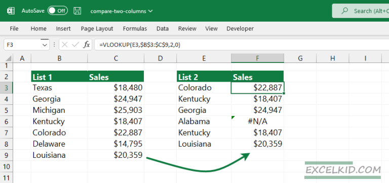 how-to-compare-two-columns-in-excel-matches-and-differences